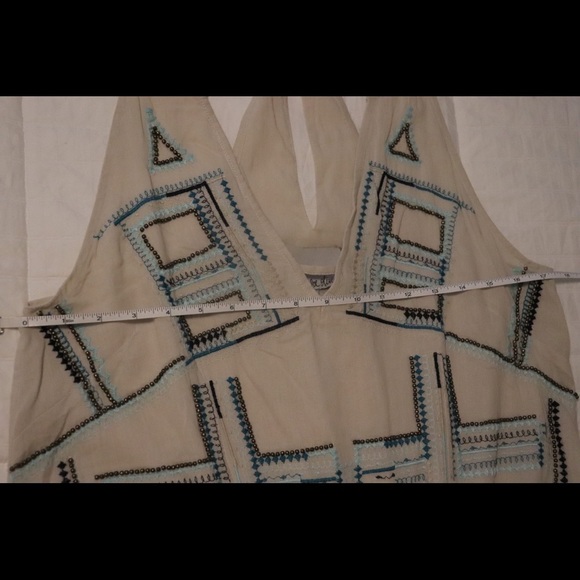 Chloe Oliver Cream 100% Cotton Blue Embroidery Halter Neckline Romper Shorts - Picture 13 of 15